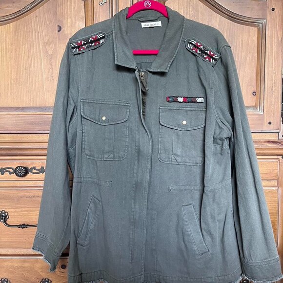 Indigo Thread Co Army Green Embroidered Military Jacket - Picture 1 of 3
